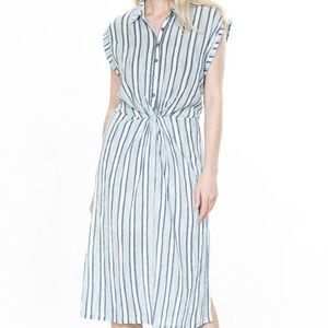 SLEEVELESS COLLAR  BUTTON DOWN STRIPE DRESS
